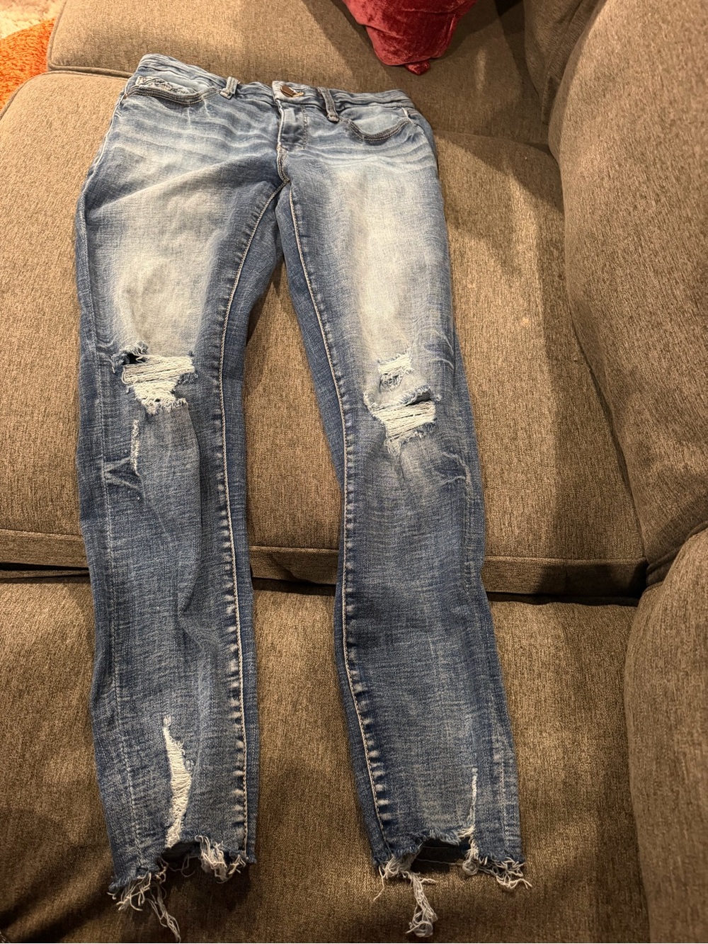Buckle Distressed Light Blue Cropped Skinny Jeans